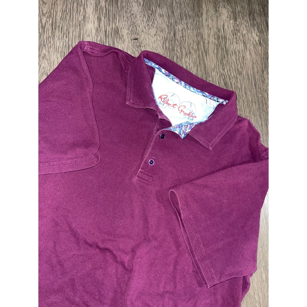 Robert Graham Mens Size L Purple Polo Shirt Floral Collar Skull Classic Fit